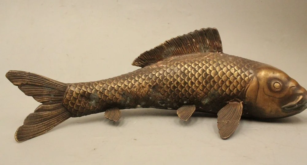 

10" China Chinese Folk Feng Shui bronze Fish Barracuda Animal Statue Sculpture