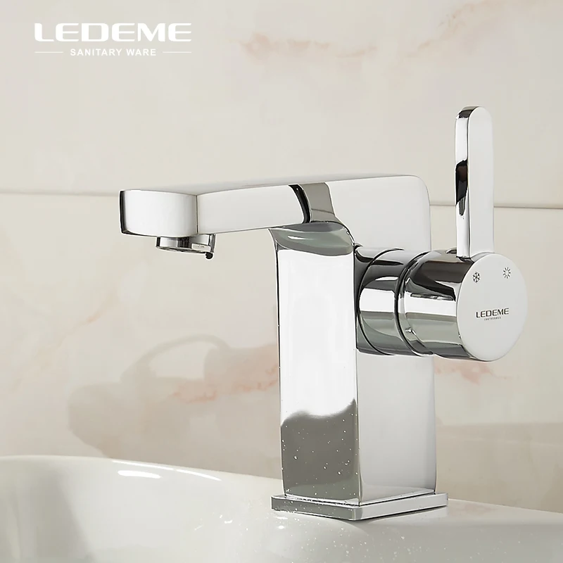 

LEDEME Square Unique Bathroom Faucet Modern Single Handle Lavatory Water Tap Basin Water Sink Mixer Crane for Bathroom L1071