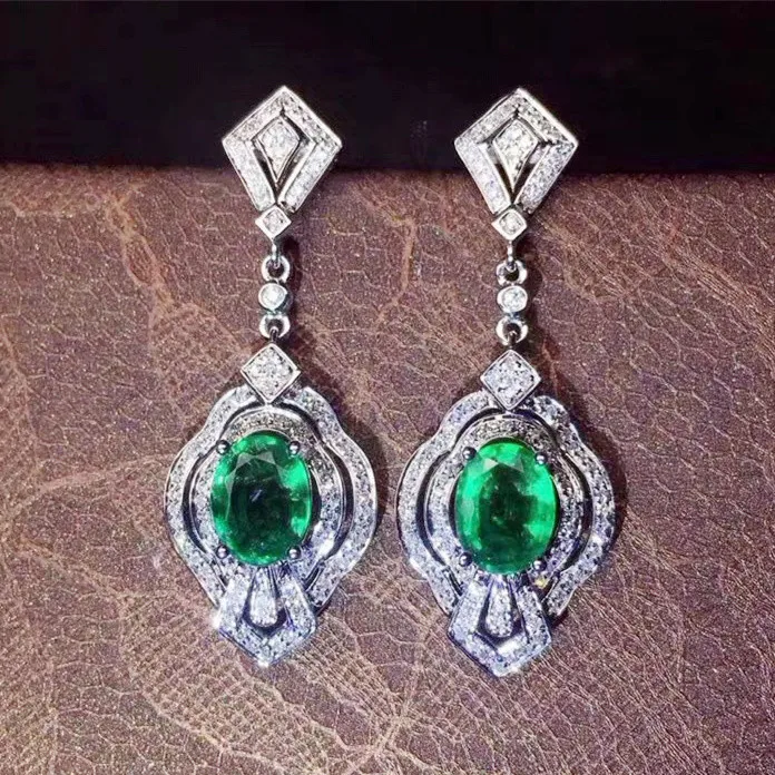 Натуральный изумруд, серьги-капли,, Стерлинговое Серебро 925 пробы, 0.85ct* 2шт, драгоценный камень, роскошный стиль, ювелирные украшения# J18101409
