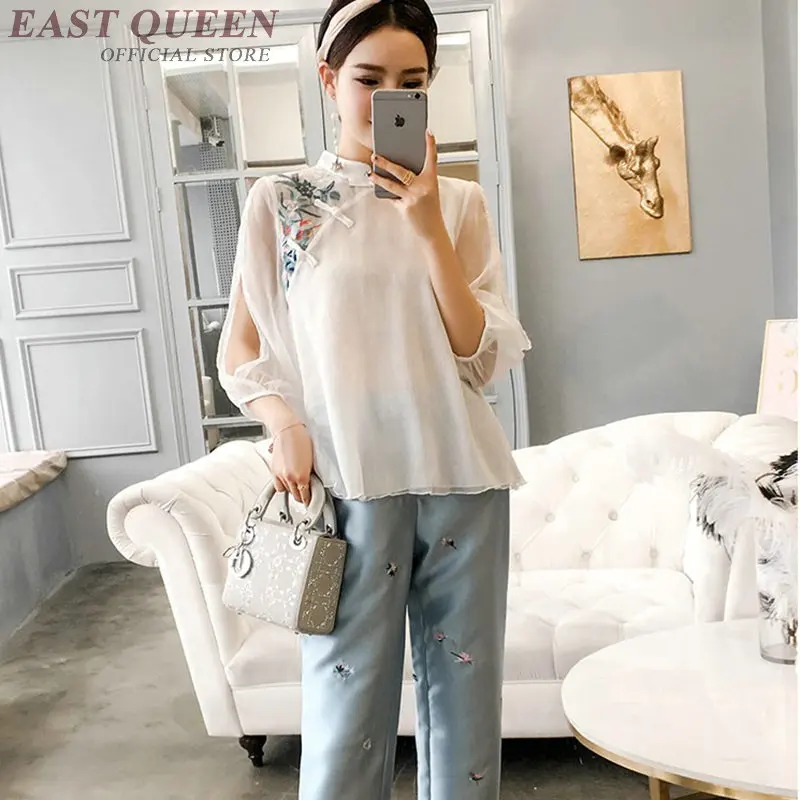 Traditional chinese blouse shirt tops for women mandarin collar oriental linen shirt blouse female elegant cheongsam top FF488