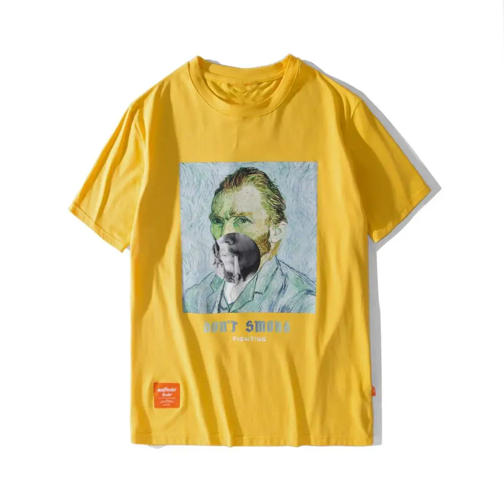 GONTHWID забавные курительные Ван Гог Футболки Уличная Harajuku стиль мужские хип хоп футболки стрит-стайл летние модные мужские топы - Цвет: Yellow
