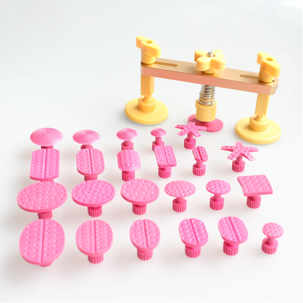 

Car Dent bridge kit Auto Body Paintless Dent Removal Tools PDR Tools Hand Tool with 24pcs Different Size shape PDR Glue Tabs A06