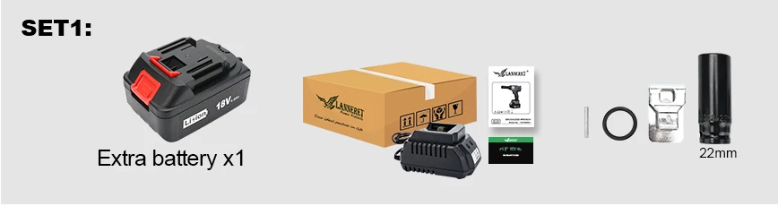 LANNERET 18V Brushless Cordless Impact Electric Wrench  300-600N.m Torque Household CarSUV Wheel 12 Socket Wrench Power Tool (11)