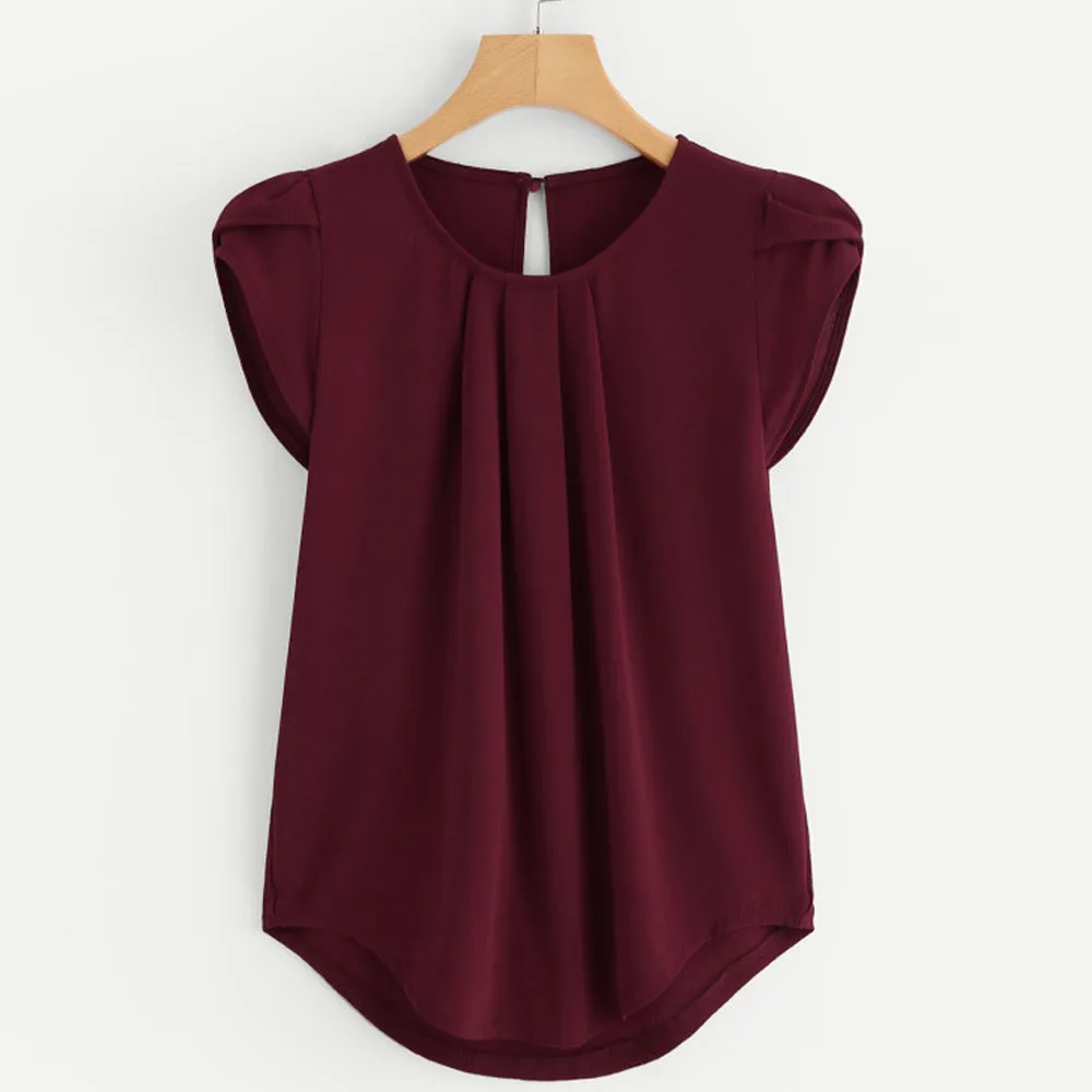 

Camisas Mujer Solid Fashion Chiffon Women Blusa Short Sleeve Ladies Top O-Neck Broadcloth Casual Modis Loose camicette donna L*5