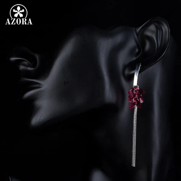 Серьги подвески с австрийскими кристаллами TE0096 розово красные|earrings leather|earrings