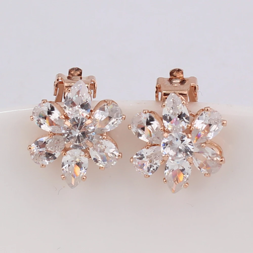 GRACE JUN 12 Colors AAA Cubic Zircon Tear Drop Geometric Clip on Earrings No Pierced for Women Party Wedding Charm Ear Clip New