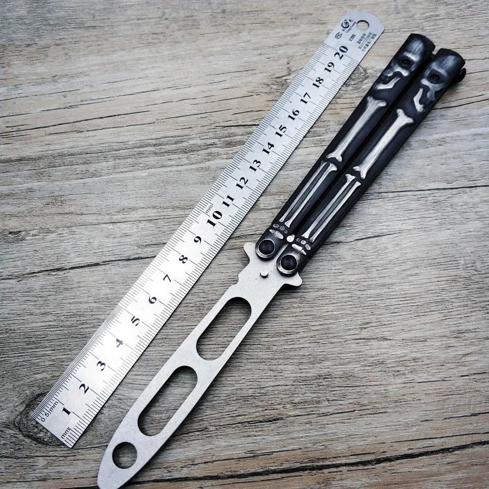 

Swayboo Steel butterfly in knife Training folding knife butterfly black ghost bamboo handle Trainer safe no edge dull tool