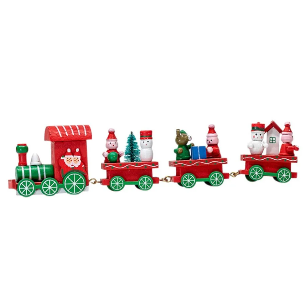 4 Pieces Wood Train Small Toy Train Party Festival Holiday
