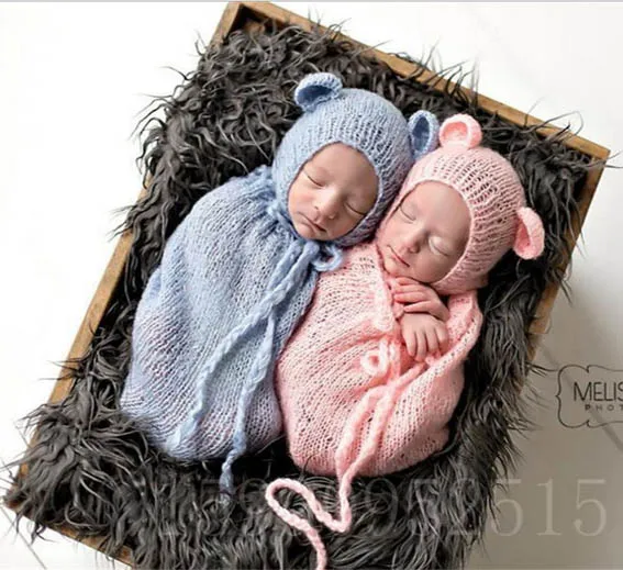 Вязаный мохеровый детский спальный мешок+ шапочка для новорожденных, реквизит для фотосессии, Пижама, спальные мешки, пеленальная одежда