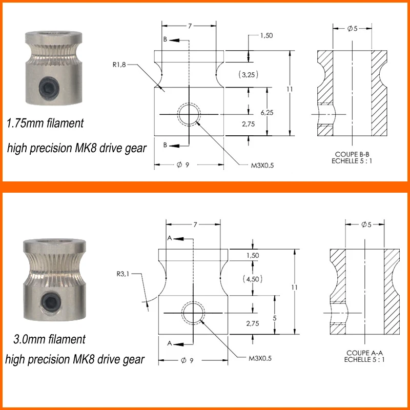 1 шт. MK8 MK7 привод шестерни для 1,75 мм 3 мм нити 3d принтер Reprap шкив экструдера 5 мм вал