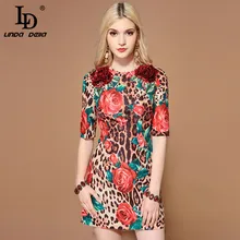 Женское платье с блестками LD LINDA DELLA, летнее разноцветное платье, платье с цветочным рисунком и коротким рукавом, платье с леопардовым принтом