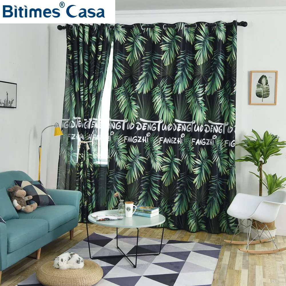 Tropical Plant Leaves Pattern Windows Blackout Curtain For Living Room Bedroom Interior Decoration High Shading Home | Дом и сад