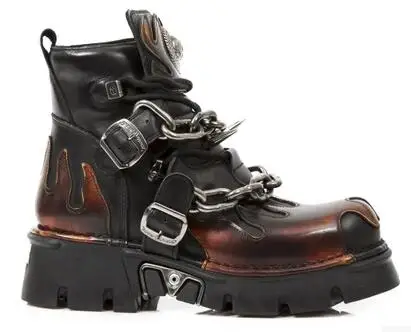 

Hot 2017 The new heavy metal chain rivet punk cow leather boots fire totems leather boots for men shoes / 34-48