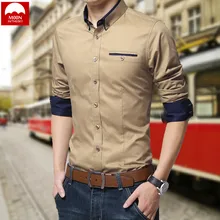 MOON, высокое качество, мужские рубашки, против морщин, белая, синяя, одноцветная, с длинным рукавом, британский стиль, хлопок, мужская рубашка, CS-0012, плюс M-5XL