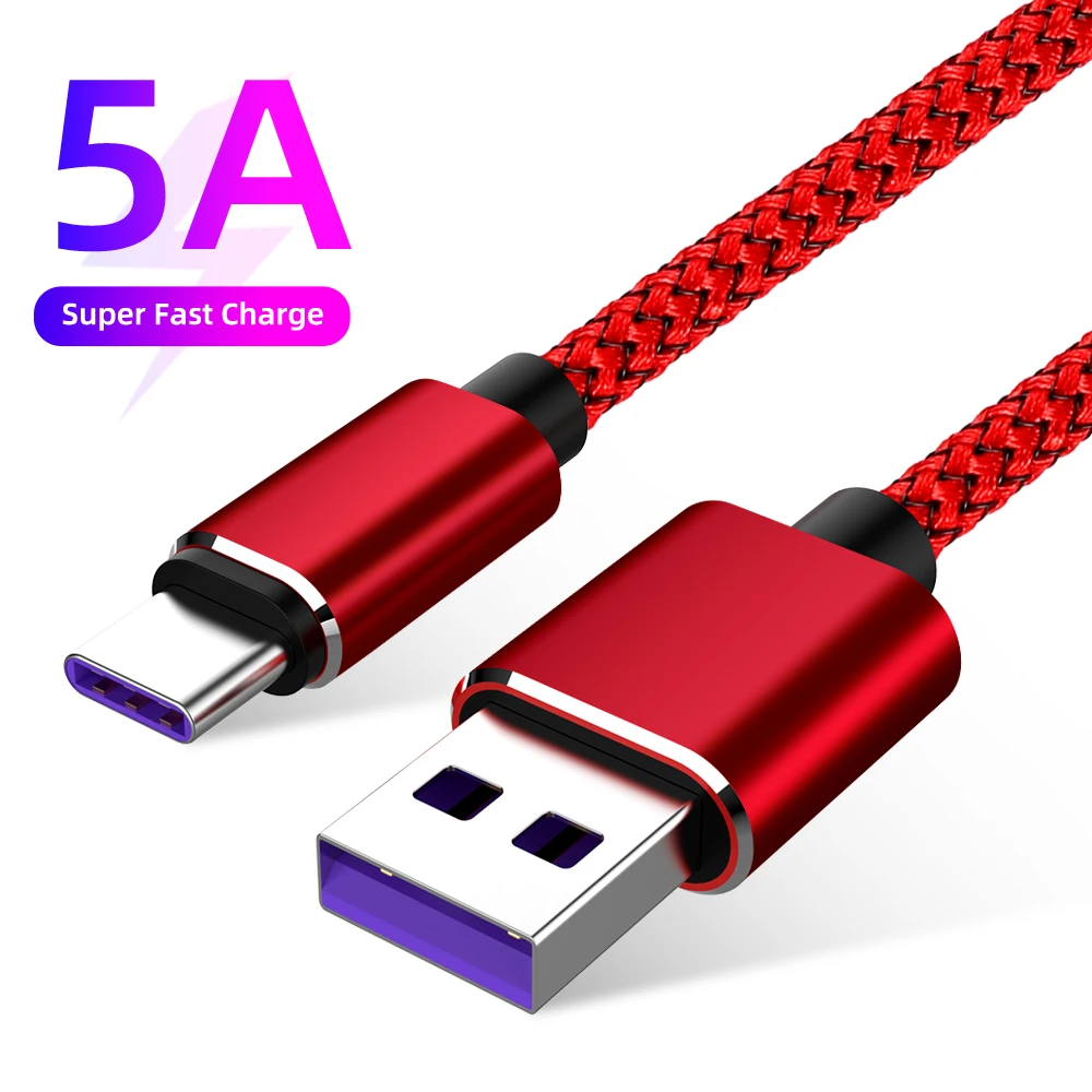 

5A Type C Supercharge Cable For Huawei P20Pro P30lite Mate20 USB C Fast Charger Cord For Samsung S8 S9 Type-C Super Charger Cabo