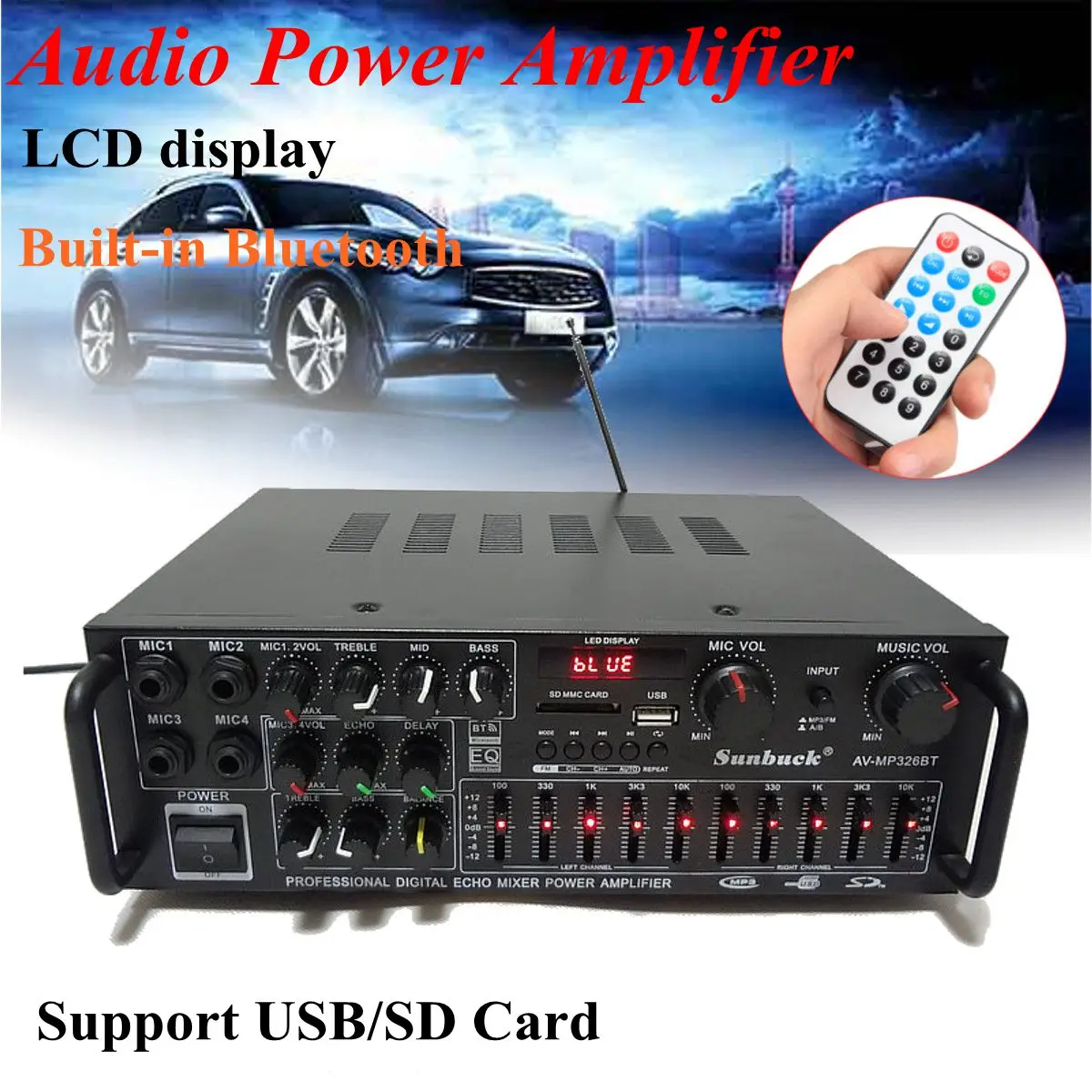 

220V-240V 1200W 2.0 Channel Audio Power Sound Amplifier bluetooth Amplifer audio Board Support 4 Way Microphone Input