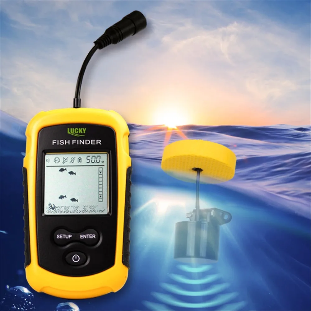 

Lucky FF1108-1 Portable Sonar Alarm Fish Finder Echo Sounder 0.7-100M Transducer Sensor Depth Finder with Russian manual #B3