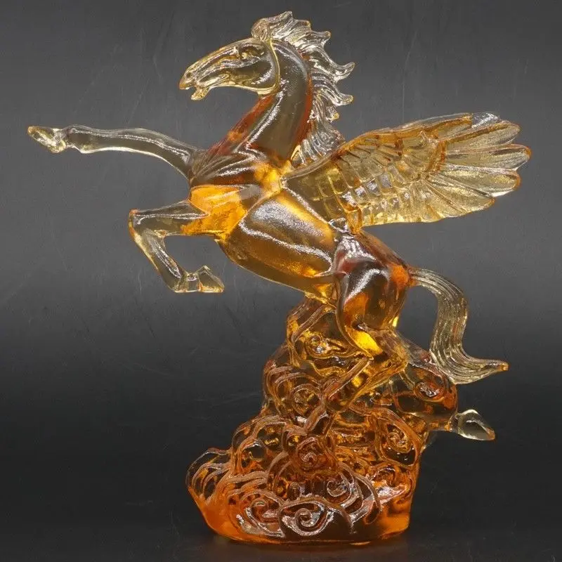 

5.5" Pegasus Statue Chinese Coloured Glaze Crysta Carved Stone Crafts Home Decor
