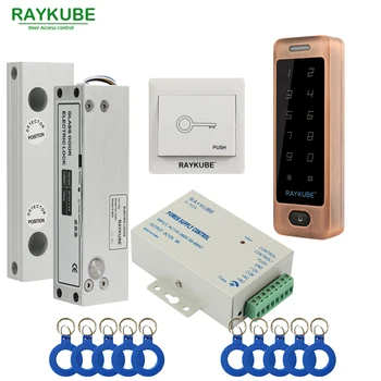 

RAYKUBE Glass Door Access Control Kit Electric Bolt Lock + Touch Metal RFID Reader Access Control Keypad Frameless Glass Door
