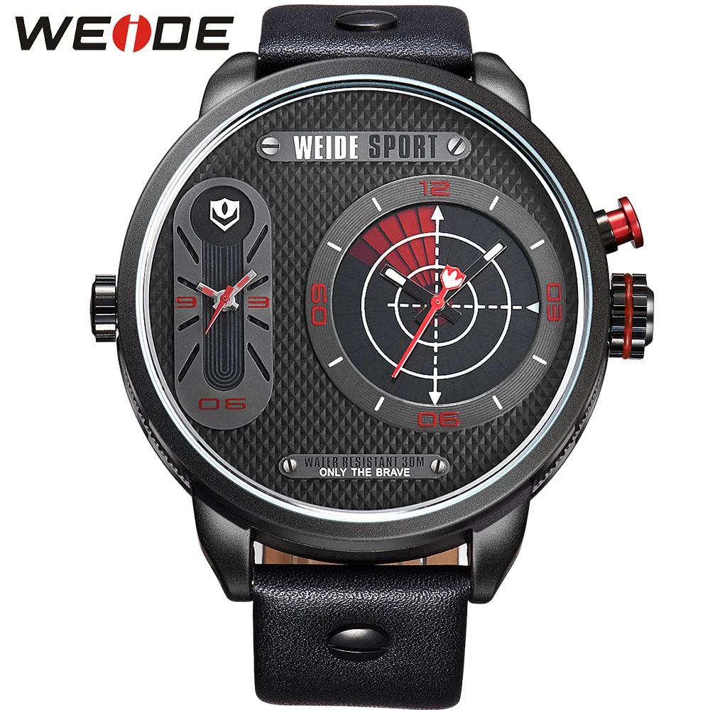

TOP! WEIDE Brand Genuine Leather Analog Quartz Wrist Watch Digital Back Light Display Sport Mens Military Watches For Men WH3409