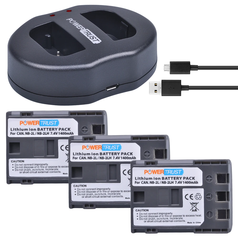 3Pcs 1400mAh NB 2L NB 2LH NB 2L NB2LH battery + Dual USB Charger for