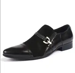 В британском стиле из матовой кожи с острым носком обувь Для мужчин мужские бизнес туфли Для мужчин обувь Кожаные слипоны туфли в стиле
