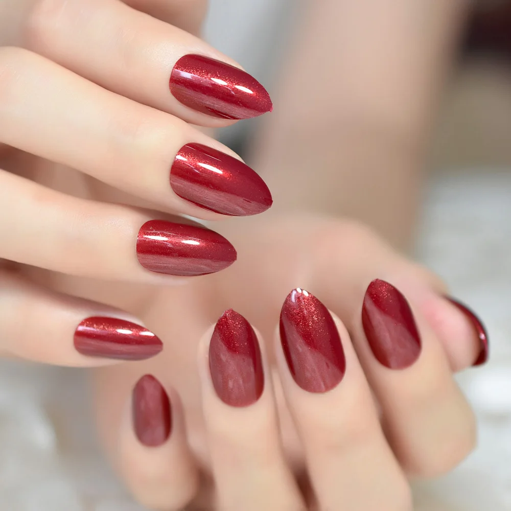 New UV Oval Press On Nail Tips Wine Red Medium Full Cover ...