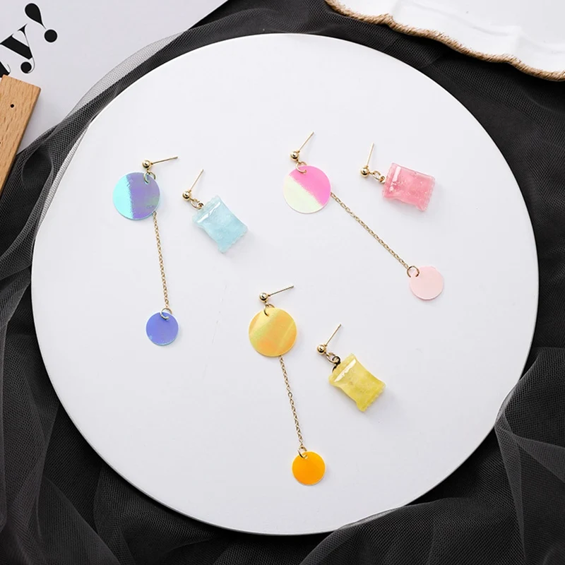 Korean Style Earrings For Women Sweet Candy Earrings Asymmetric Geometry Brincos Jewelry pendientes mujer moda 2019