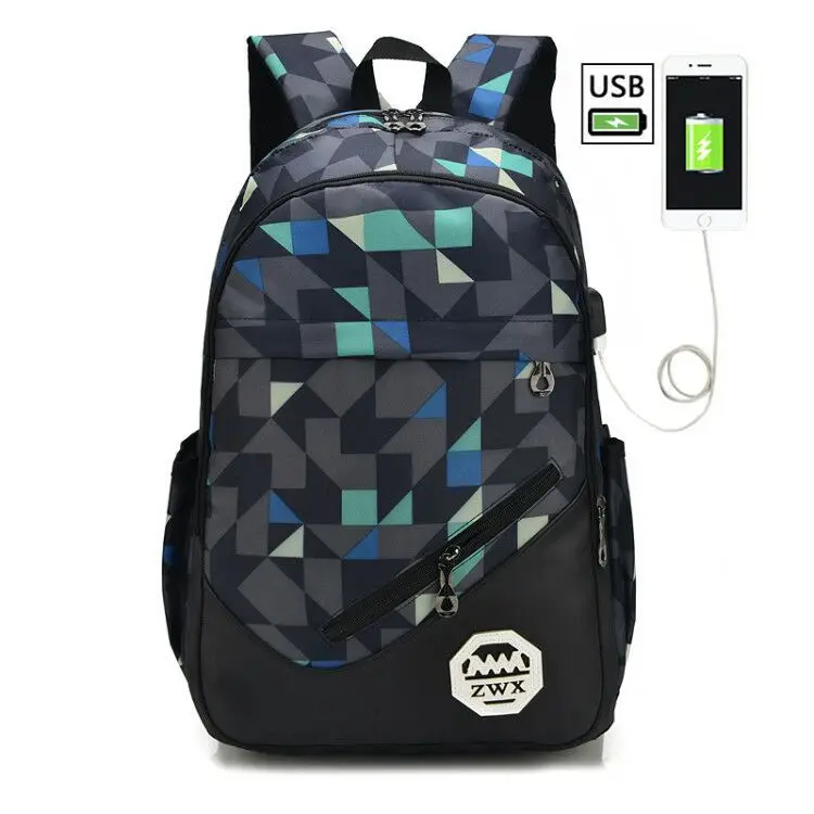 Мужская Наплечная Сумка; трендовая Студенческая школьная сумка для отдыха; повседневные Рюкзаки из ткани Оксфорд с мягкой ручкой на молнии; ZF9832 - Цвет: Geometric B