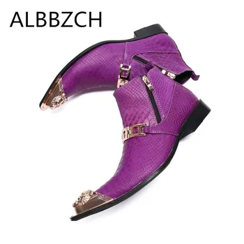 

Pointed Toe Chelsea Ankle Men Boots Luxury Embossed Leather Short Boots Men's Trend Show Career Work Boots Big Yards 43 44 45 46