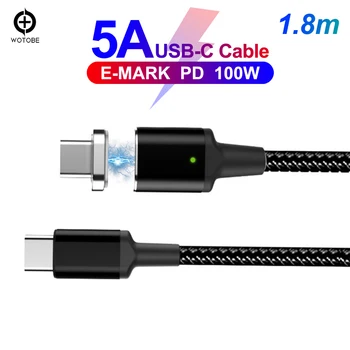 

Type-C to type-C magnetic woven fast charging data 1.8m USB-C cable 20V/5A PD E-MARK 100W for iPad/ MacBook Pro/Ari laptop