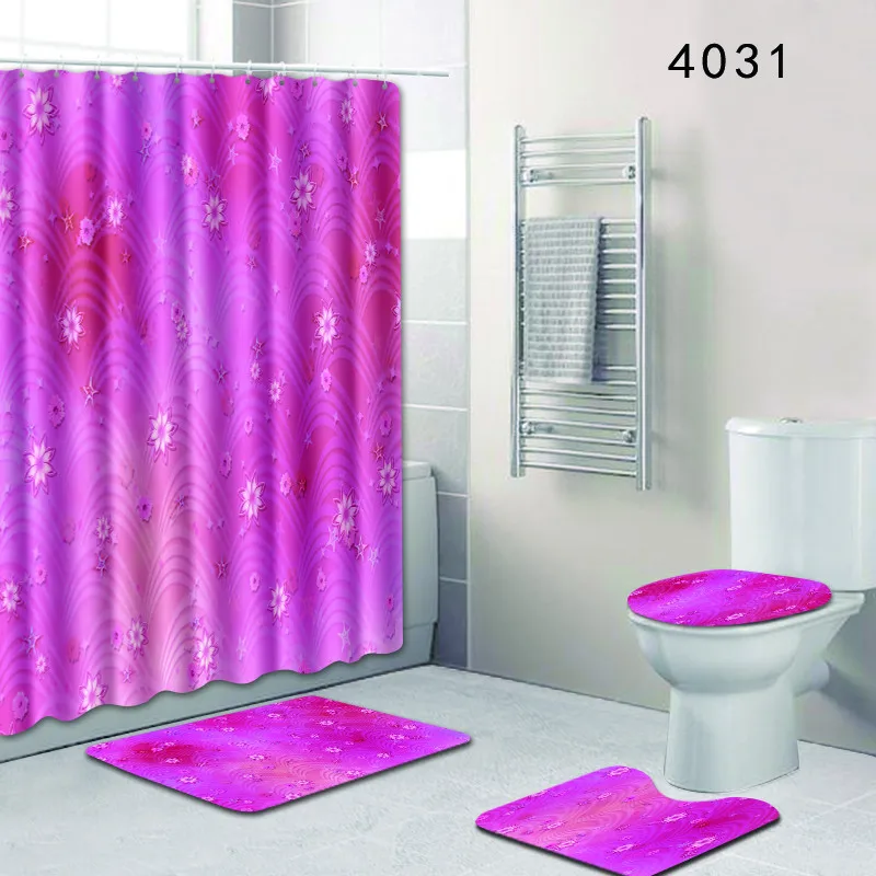 4 комплекта ковров и ковров для ванной комнаты занавески для душа и сиденья для унитаза занавески для ванной комнаты Нескользящие Цветочные ковровые покрытия для ванной комнаты