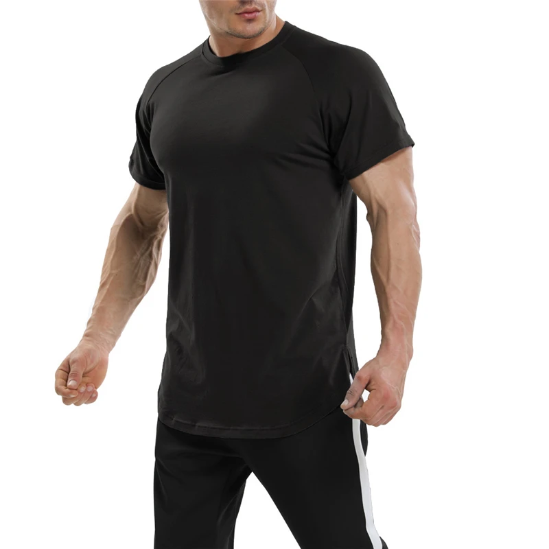 Mens Tee Shirts Top Curve Hem Workout T Shirt Rock Bodybuilding Tshirt