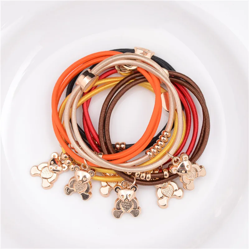 

2pcs/lot Blac Bear Pendant Hair Rope Punk Link bear bracelet for Men And Women Trendy Jewelry B1117