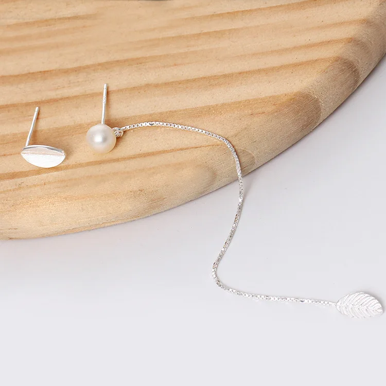 leaf pearl ear line 100% 925 Sterling silver Jewelry fashion Hypoallergenic dangle earrings for women gift
