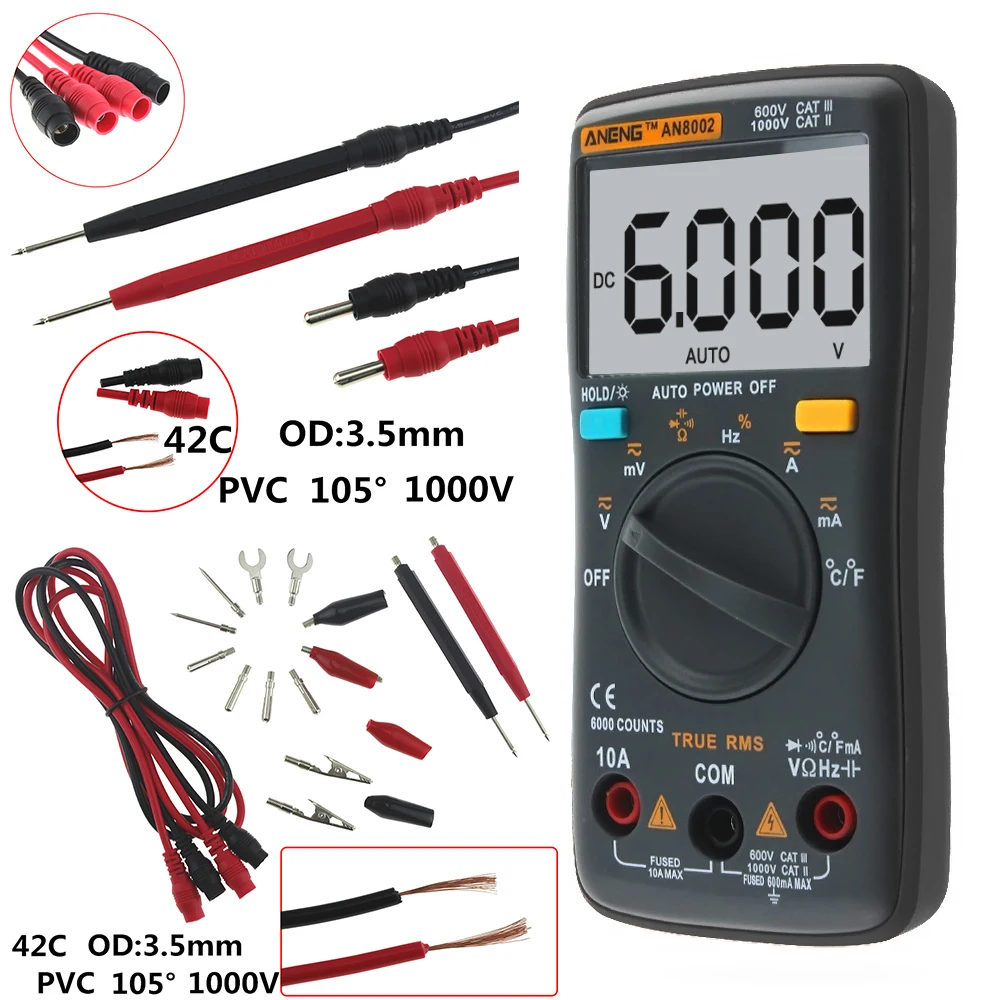 Электронный тест AN8000 AN8001 AN8002 AN8004 AN8008 AN8009 цифровой мультиметр AC/DC Амперметр Вольтметр Ом измеритель мощности тест er