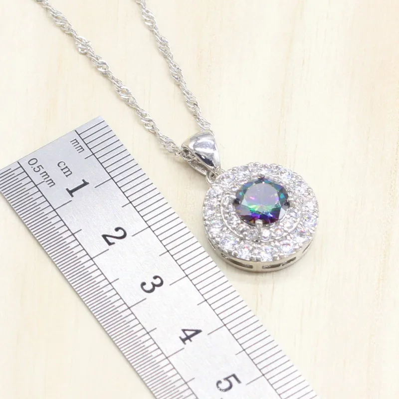 Радужные CZ камни серебро 925 Ювелирные наборы для костюма женские кольца серьги кулон ожерелье эфиопские Подарки подарочная коробка