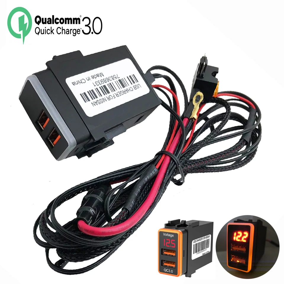 

12V Dual USB Car Charger QC3.0 LED Voltmeter Power Adapter With Digital Voltage Display For Nissan