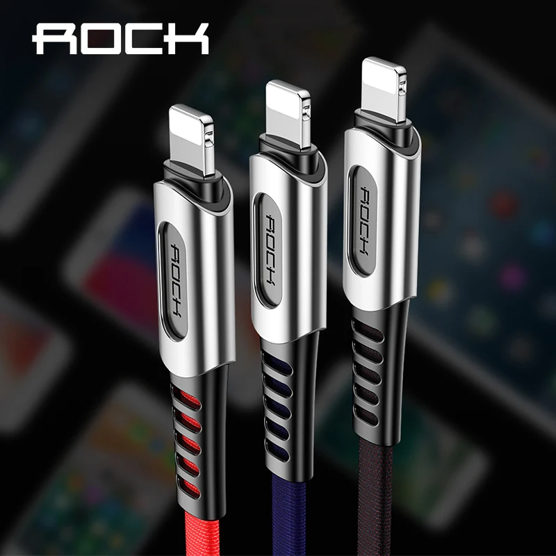 

ROCK Zinc Alloy USB Data Cable For iPhone X XS Max XR 8 7 6 6S 5 5S iPad 1M Nylon Braided Data Sync Cable for Lighting Cord