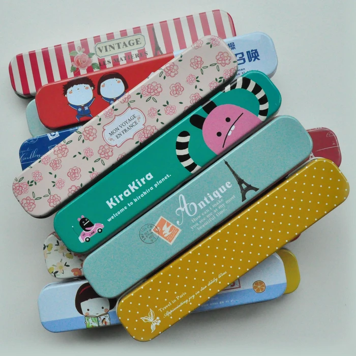 20pcs Mini Pencil Box Pen Tin box hinge rectangular metal storage box