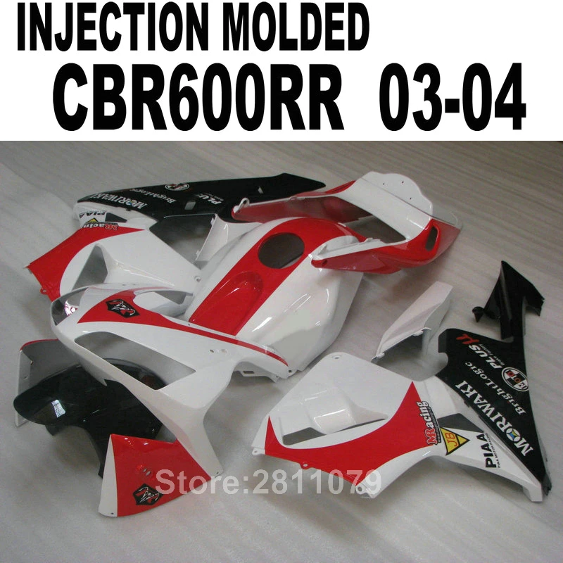 Система впрыска Кузов обтекатель комплект для Honda CBR600RR 03 04 белый красно-черные обтекатели комплект CBR600RR 2003 2004 AT27