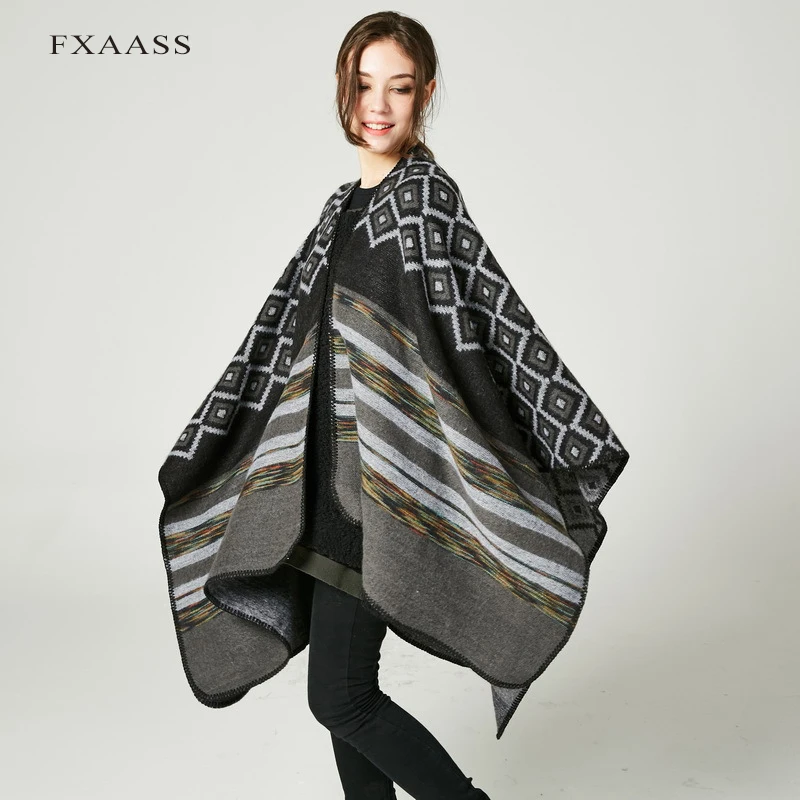 FXAASS Новый осень/зима шаль мода Diamond пончо для женщин шарф плащ Роскошный плед кашемир шарфы для теплый пашмины оптовая продажа