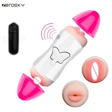 Zerosky Pussy Dual Channel Male Masturbator Cup Realistic Women Oral Sex Pussy Male Masturbation Stimulation Sex Toys for Men