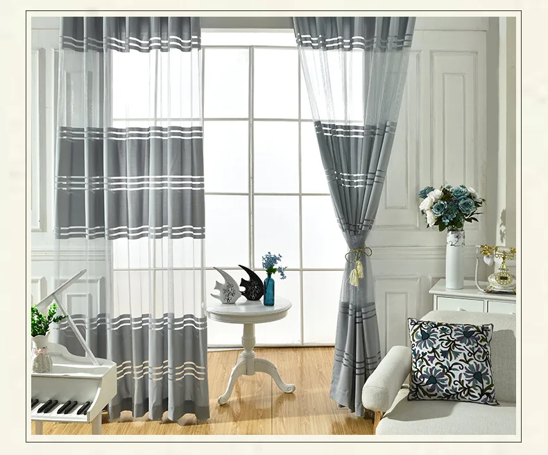 Серый современный простой полиэстер ткань полосатый спальня отвесные шторы для гостиной Тюль окна