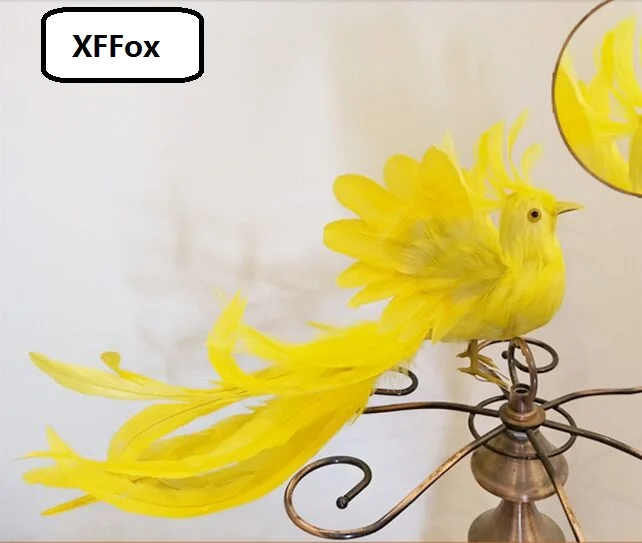 

new simulation wings Phoenix Bird toy foam&feather yellow long tail bird gift about 40cm xf0532