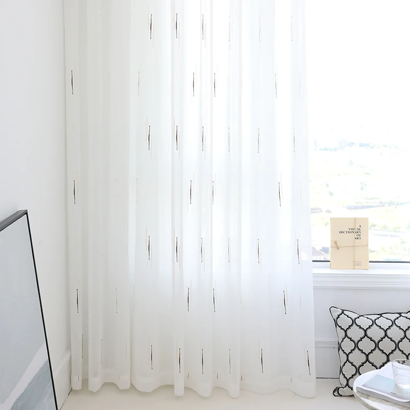 

Chicity Embroidered Stripe Curtains Tulle For Living room White Soft curtain for bedroom simple Tulle for kitchen Customized