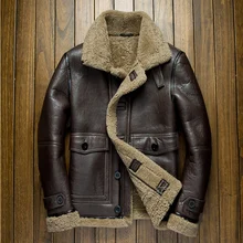 Мужская зимняя меховая кожаная одежда, мужская натуральная овчина, стрижка, авиация, летный костюм, куртка, мотоциклетная Толстая куртка, коричневая, 3xl, 4xl
