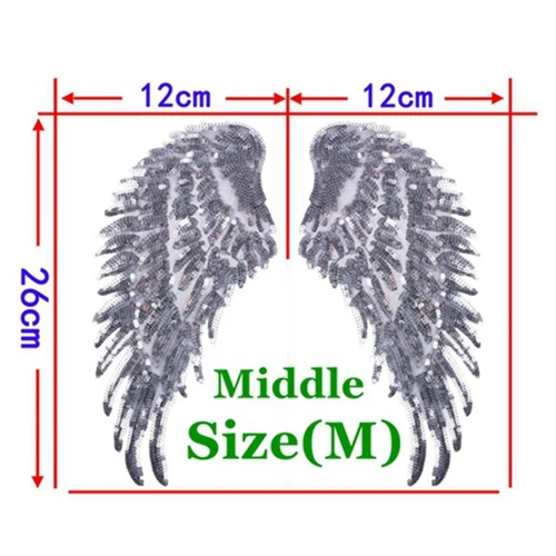 1 шт., большие нашивки, брендовая блестящая 3D наклейка с блестками, s крыла, роза, вышивка, мотив, аппликация, одежда для детей, женщин, сделай сам, значок для одежды - Цвет: 1 Pair Silver Middle
