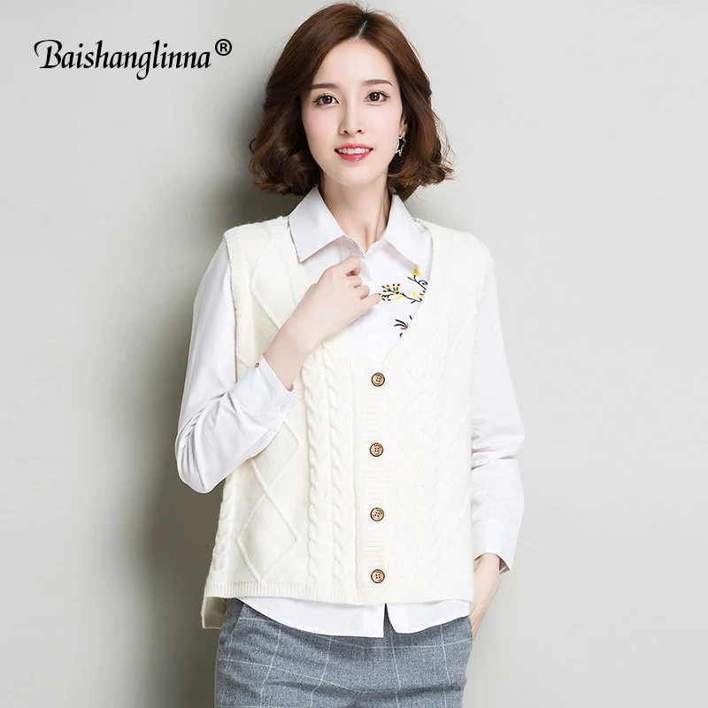Baishanglinna Vest Cardigans Women Sleeveless Jacket wool kintted Cardigan Coat Outwear Female Autumn&ampWinter FreeStyle |