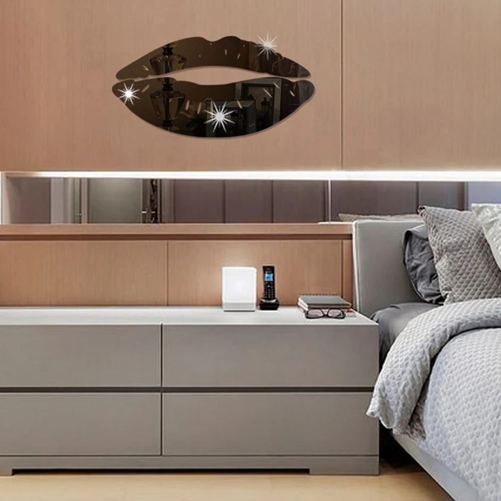 3D مرآة قبلة الشفاه الجدار ملصق DIY الفن جدارية ديكور المنزل الاكريليك الشارات ملصقات حمام ديكور غرفة نوم